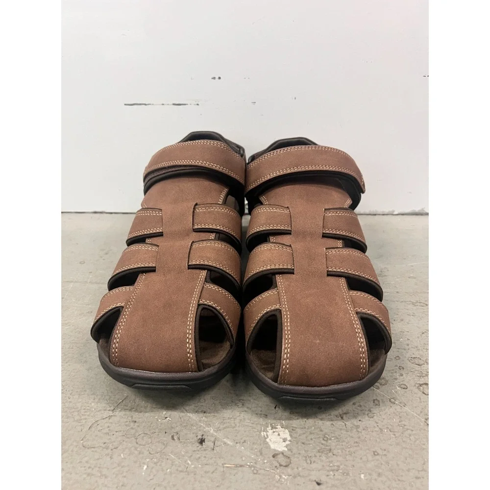 Dockers Byrd Outdoor Sport‎ Fisherman Sandal Men's Dark Tan Leather Shoes - 14W